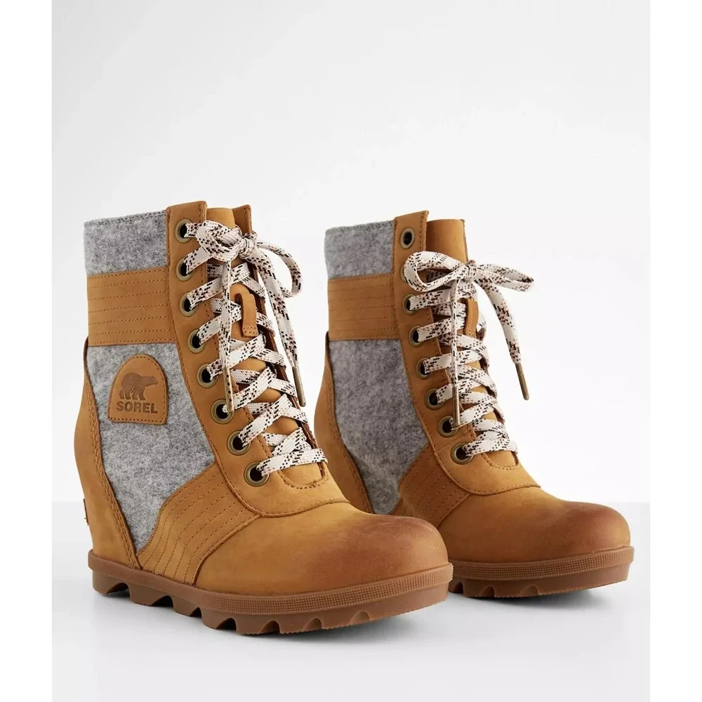 SOREL® (Women's 5.5) LEXIE™ WEDGE FELT Waterproof Ankle Boot in Camel - $169